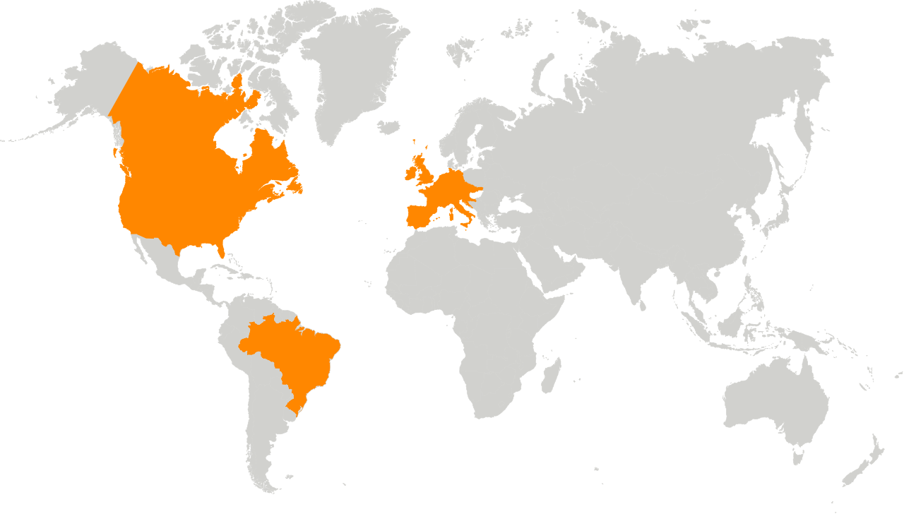 World map showing the areas where most of the survey respondents come from.