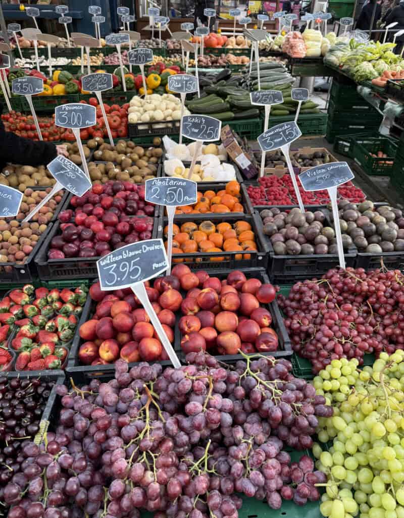 Fresh fruits displayed at Albert Cuyp Market in Amsterdam