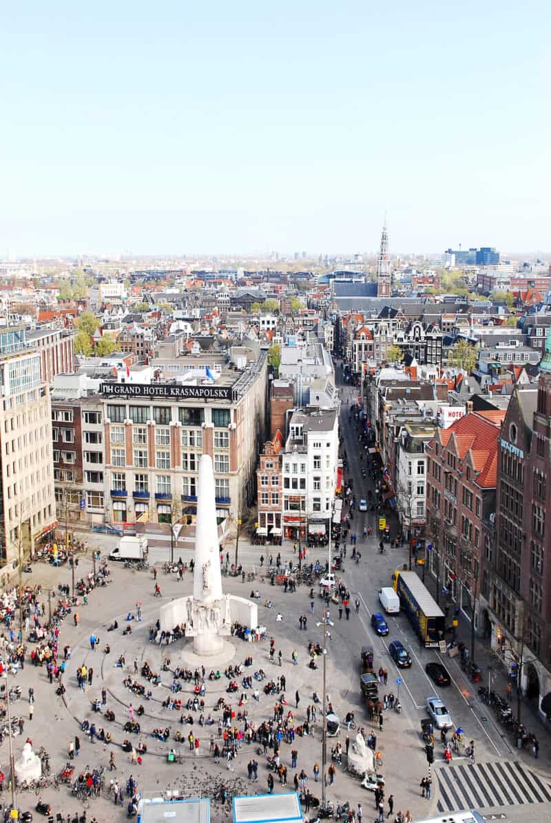 Aerial view of Dam Square in Amsterdam