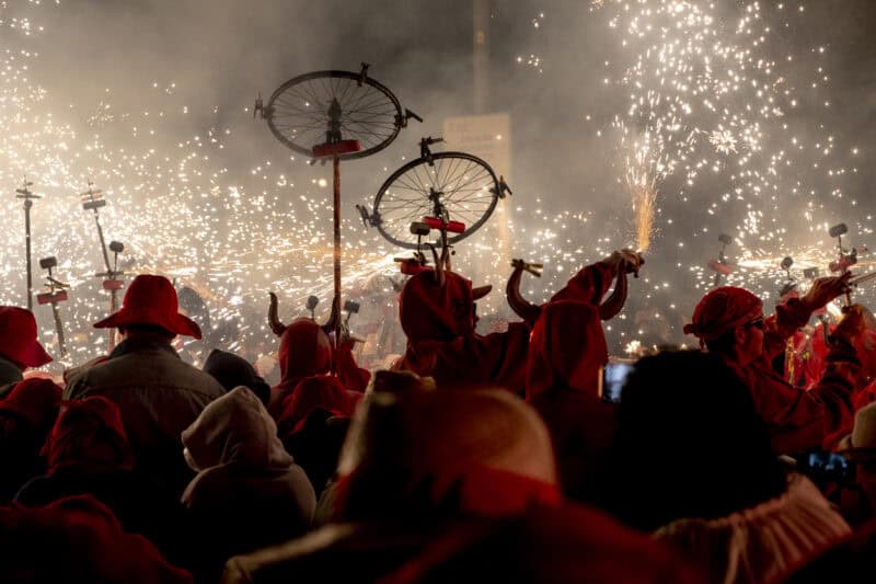 Celebratory fireworks display at Mitte Hostel Berlin during a festival event.