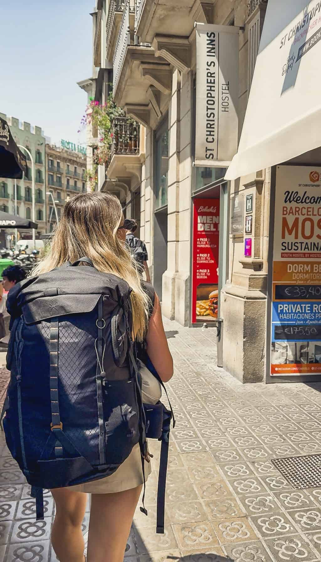 Entrance of St Christopher’s Barcelona hostel on Las Ramblas street.