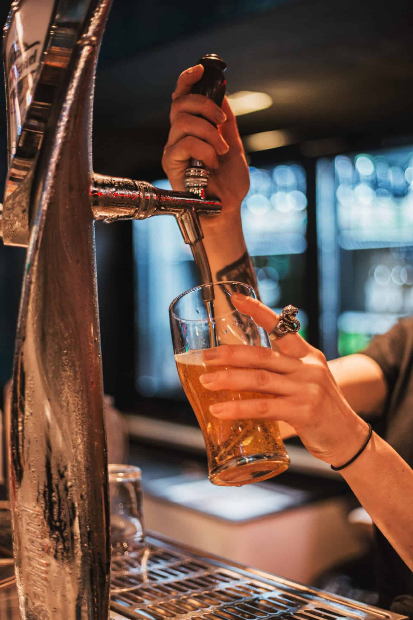 Beer pouring at a bar in Barcelona, Spain.