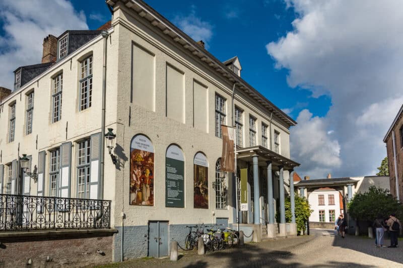 Historic Bauhaus building at St Christopher’s Bruges hostel, showcasing classic architecture and vib.