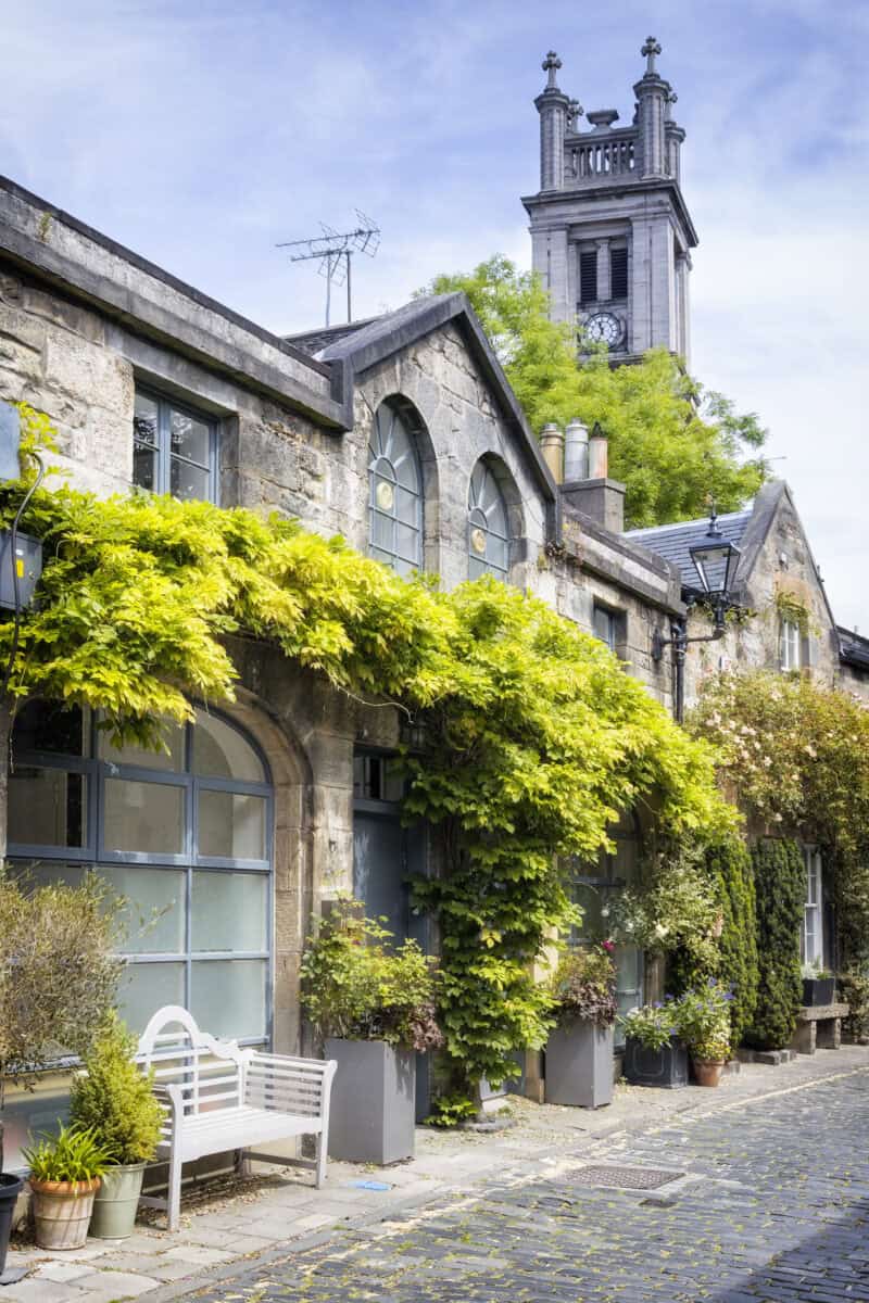 Holidays in Scotland – view of  Circus Lane, street in Edinburgh, UK