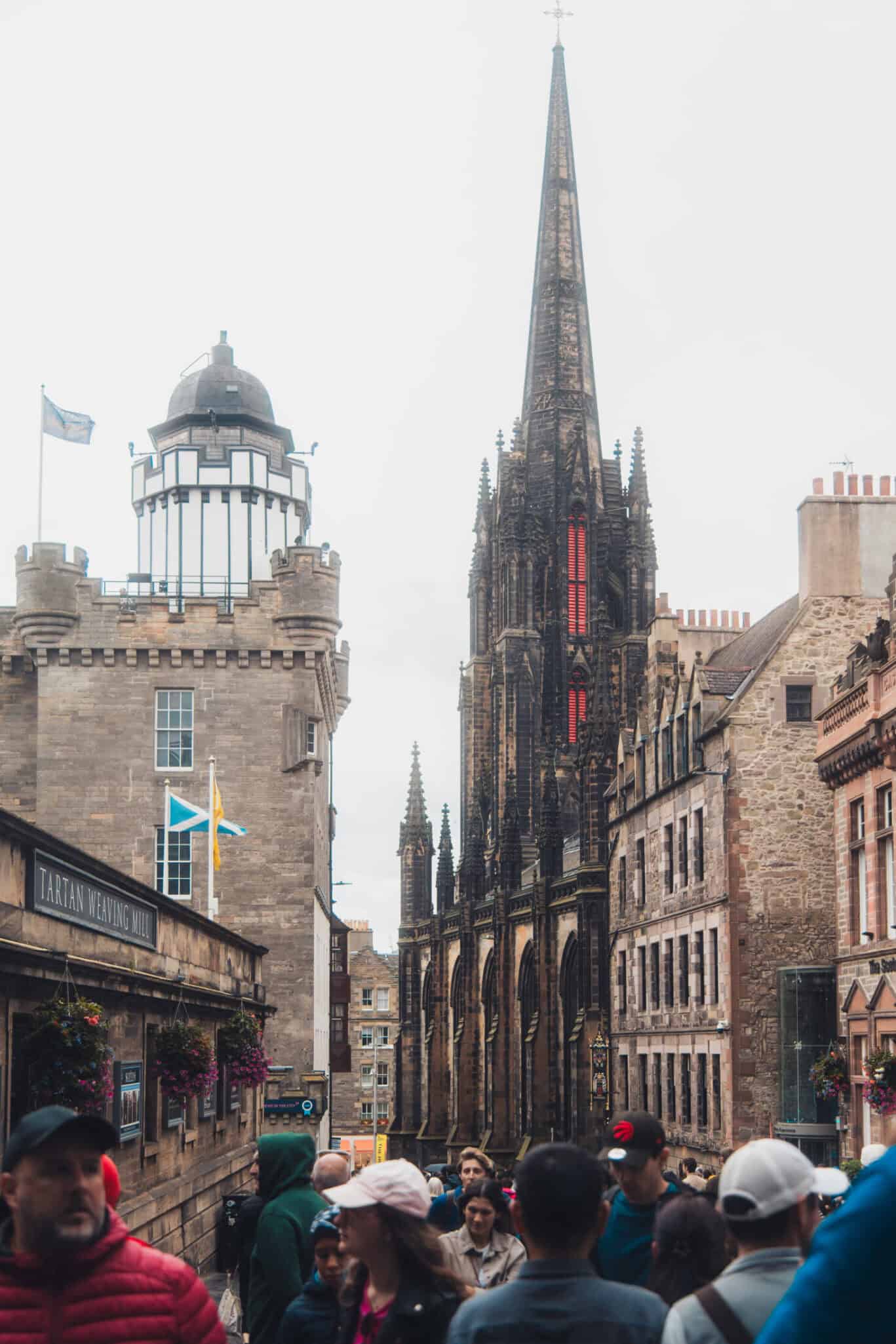 Historic Edinburgh church with Gothic architecture and tall spire.
