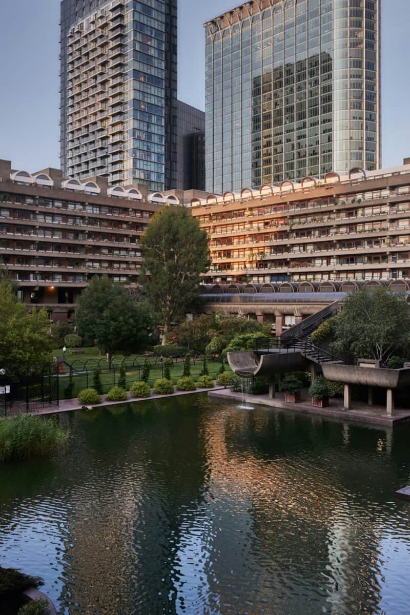View of Liverpool Street area with modern buildings and green space near St Christopher's Inns.