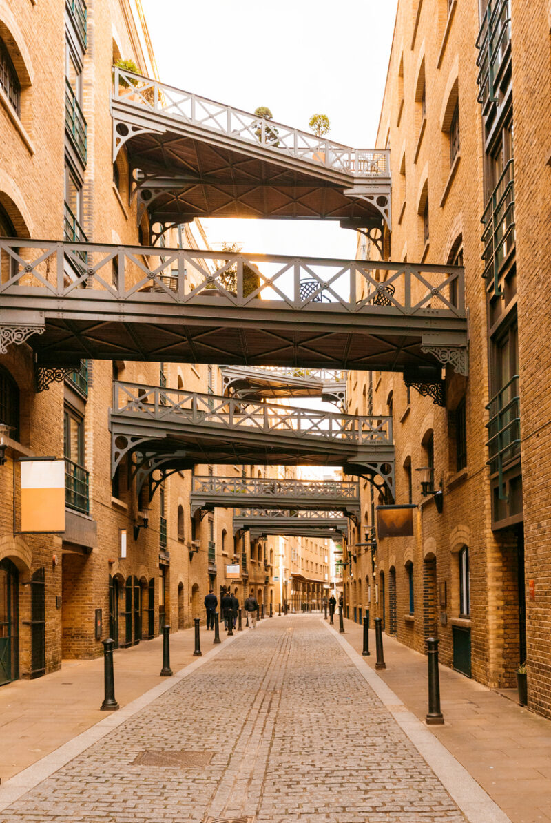 Cobbled street of Shad Thames in London, UK