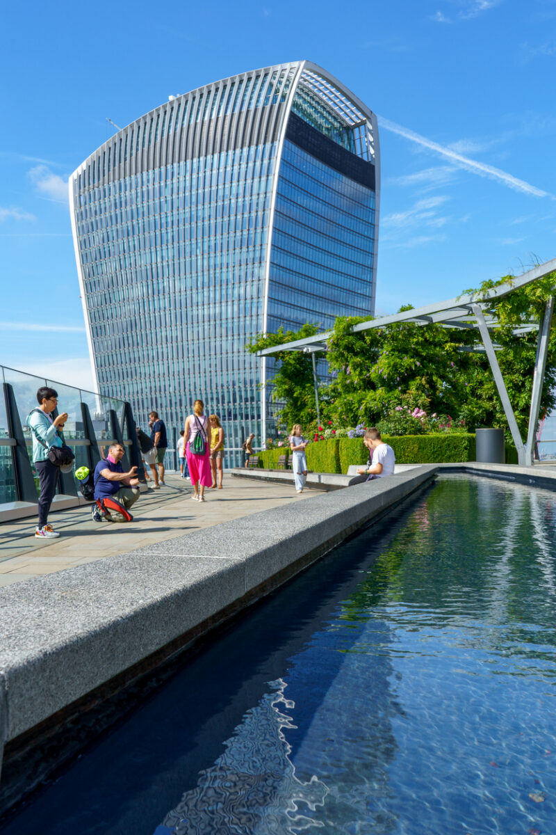 The view from The Garden at 120 Fenchurch Street at the Walkie-Talkie skyscraper at 20 Fenchurch Street.