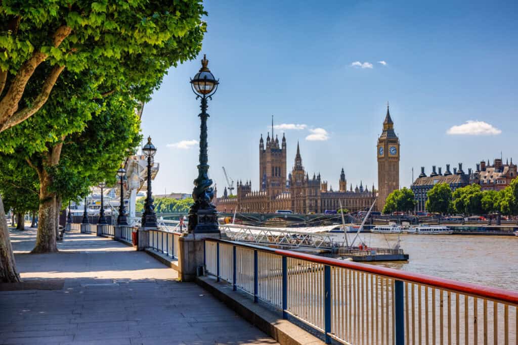 London Bridge and the Houses of Parliament, UK skyline.