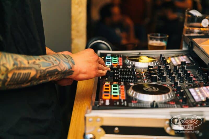 DJ playing music at St Christopher’s Berlin hostel.