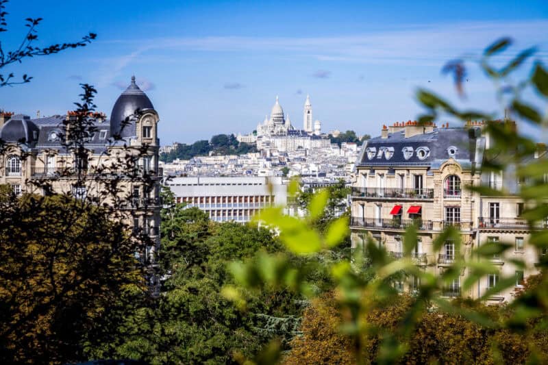 View of Paris from St Christopher's Canal Hostel with Sacré-Cœur in the background.