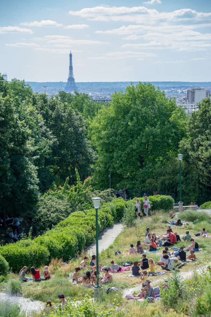 View of the Eiffel Tower from St Christopher's Paris - Canal hostel garden.