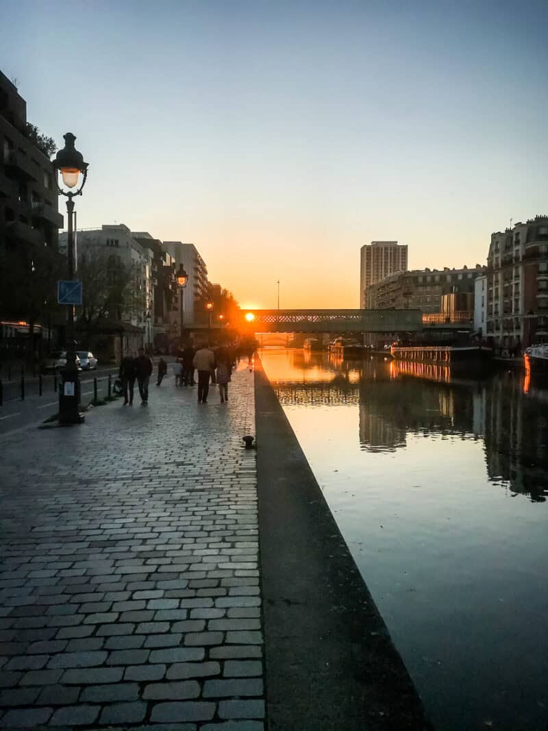 View of the Seine River at sunset near St Christopher's Paris - Canal.