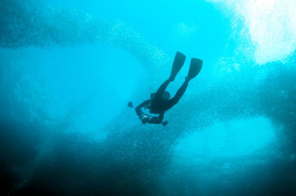 Diver exploring underwater near Mitte, Berlin.