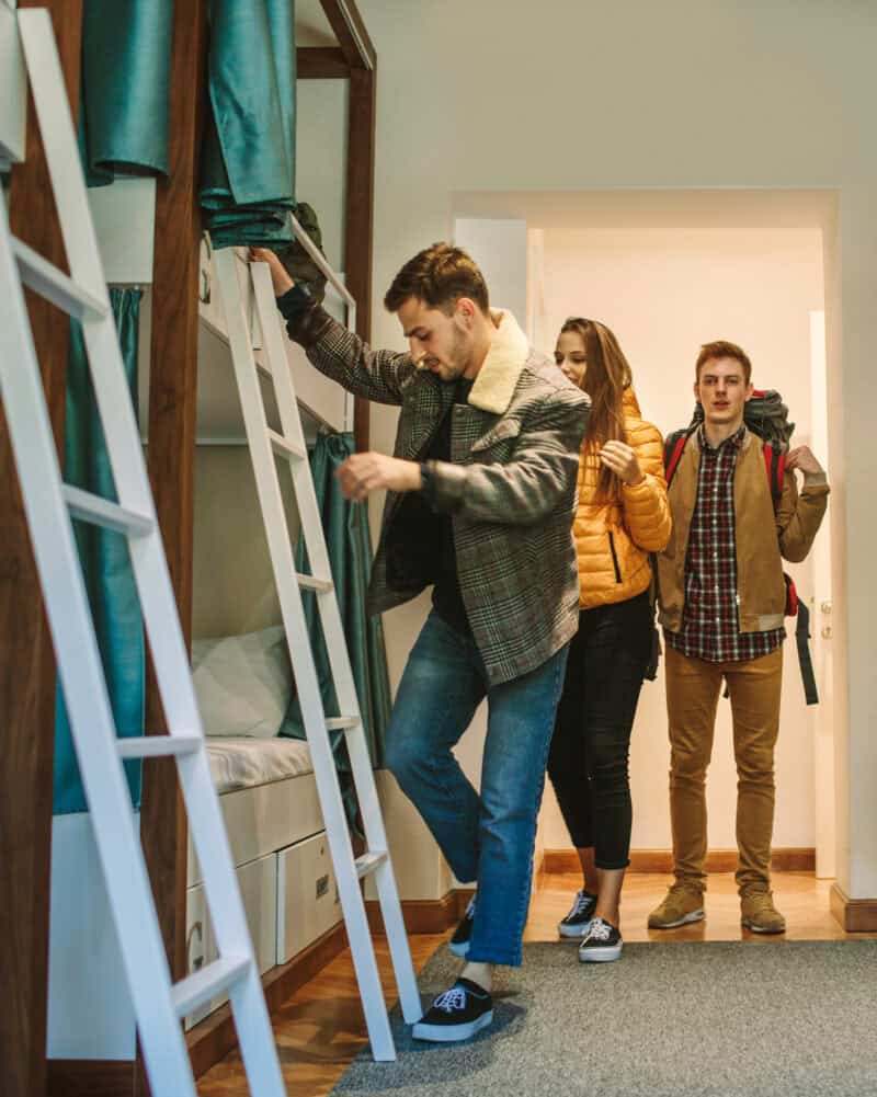Young travellers in shared dorm rooms at St Christopher’s Berlin hostel.