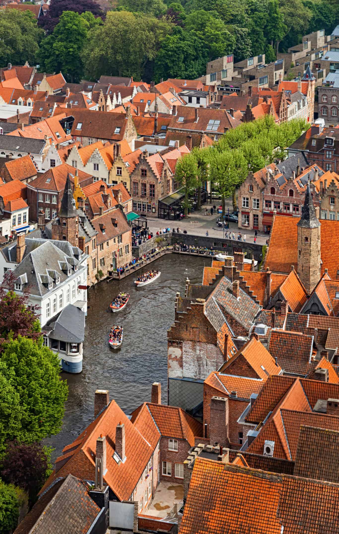 Aerial view of Bruges canals and medieval rooftops – perfectly located accommodation for exploring the best of Bruges