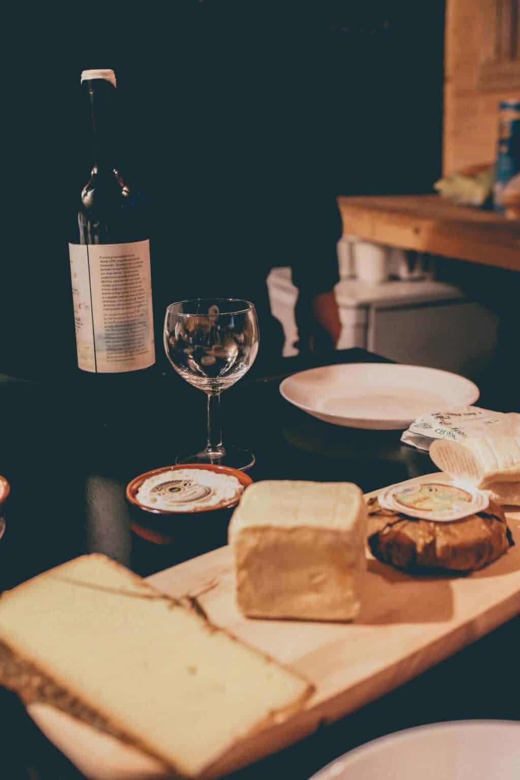 Cheese and wine platter with bread and snacks at St Christopher's.